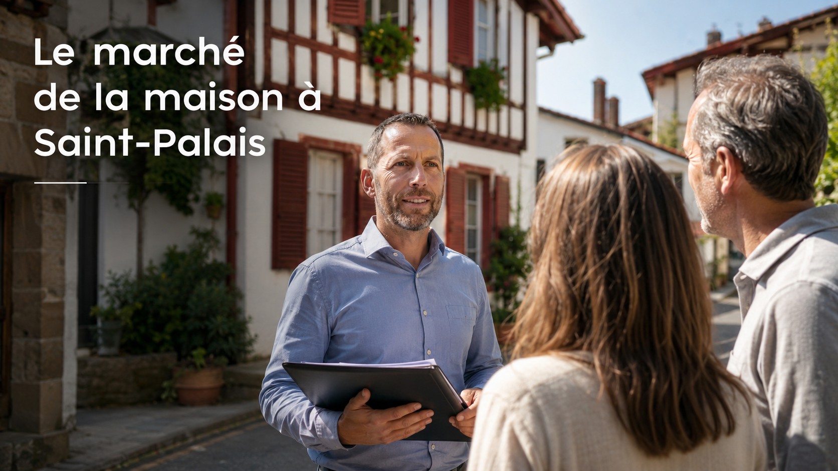 Le marché de la maison à Saint-Palais — Emmanuel Coumeig échange avec un couple de propriétaires