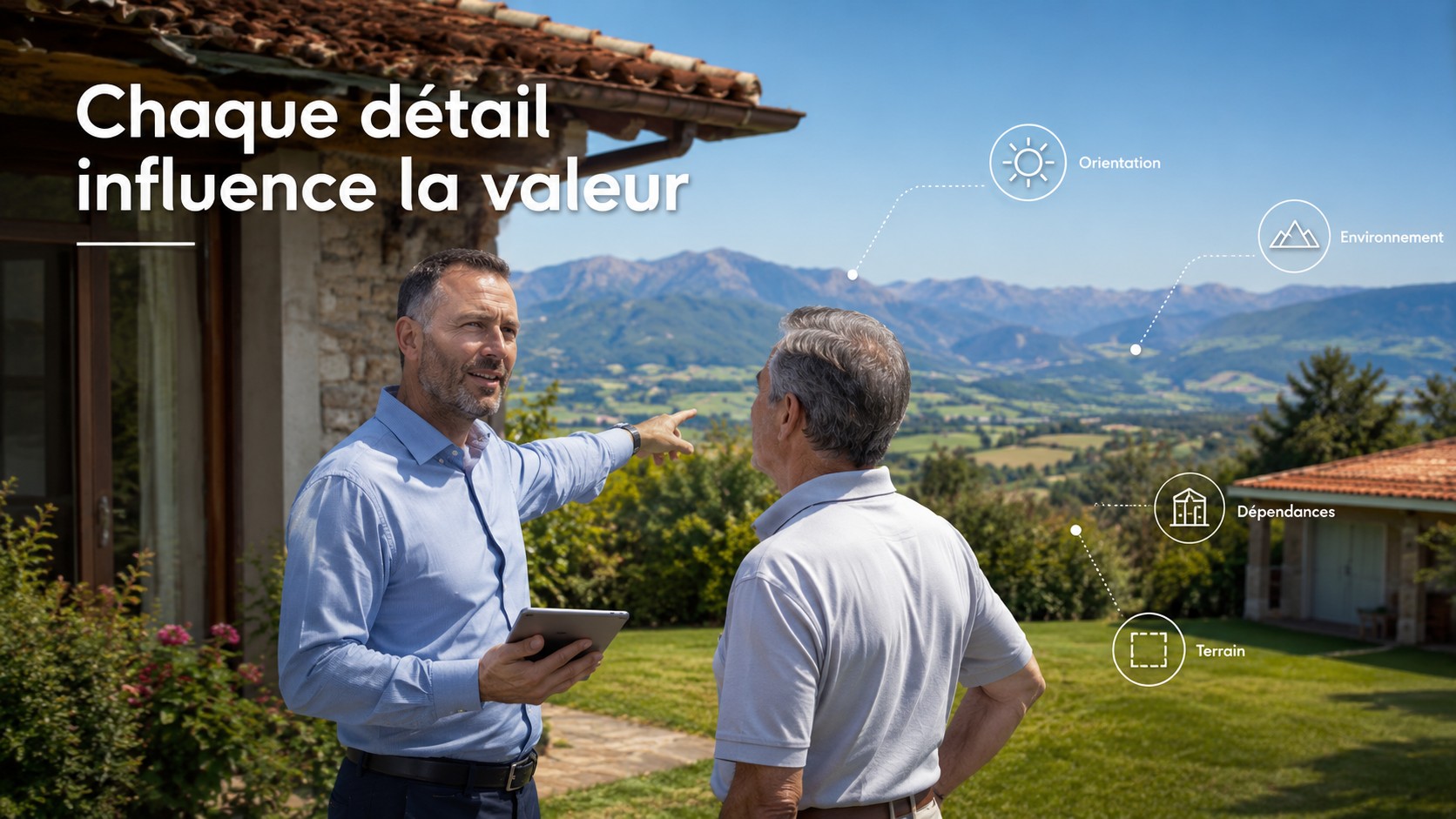 Chaque détail influence la valeur — vue sur les Pyrénées, terrain, orientation et dépendances